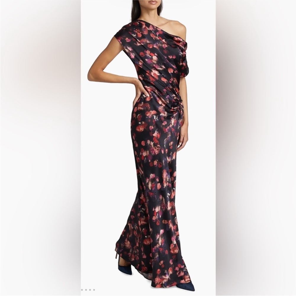 A.L.C. One Shoulder Black Floral Dress